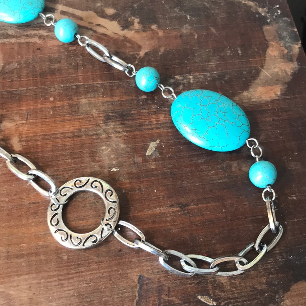 Jules B. Long Silver Turquoise Statement Necklace - image 5